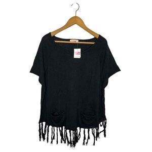 NWT NEW Fresh Produce Lightweight Fringe Sweater M/L Black SS 2 Pockets